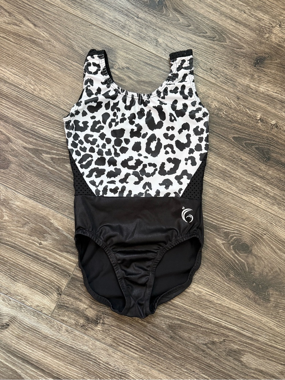 Garland Activewear black and white leopard print leotard.